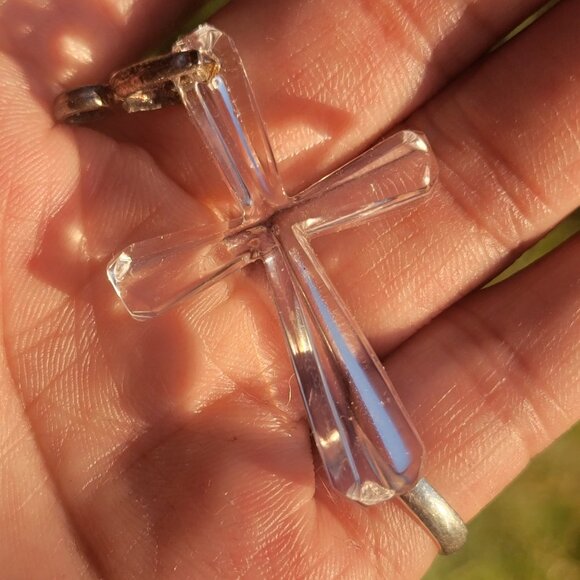 Vintage WATERFORD carved clear crystal 925 sterling silver necklace pendant - Picture 12 of 16